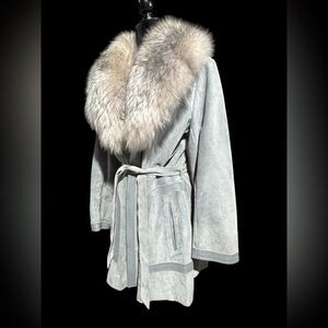 Luxurious Gray Fur-Trimmed Lamb Women's Penny Lane Coat
